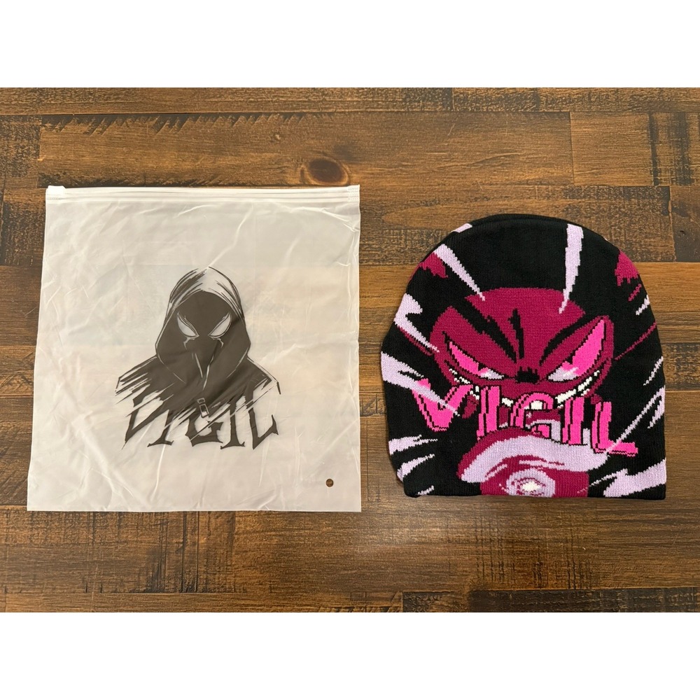 Vigil x Pokemon Gengar Beanie Made By Vigil Streetwear Winter Hat Black Pink 🔥